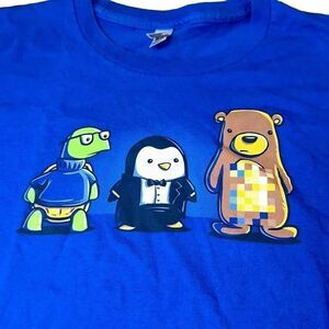 Bear Naked, turtle neck, penguin suit adorable t shirt women’s size L in blue